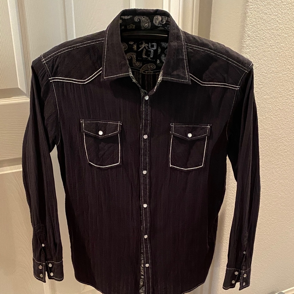 Men's Black Western Shirt with Contrast Stitching